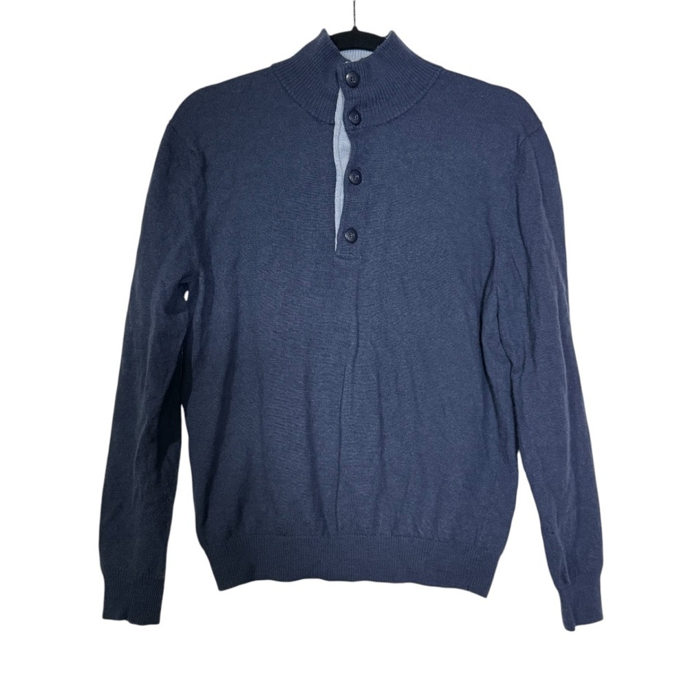Banana Republic Merino Wool Henley Mock Neck Sweater Navy Blue Size Large